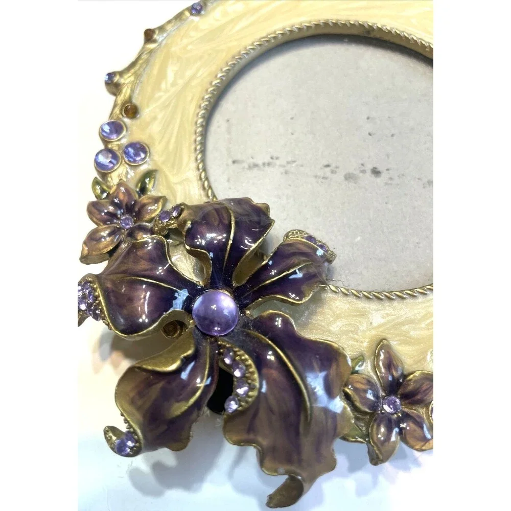 Ashleigh Manor Frame Purple Hibiscus Flower Rhinestone Jeweled Enamel 3x3 Photo - Picture 3 of 10